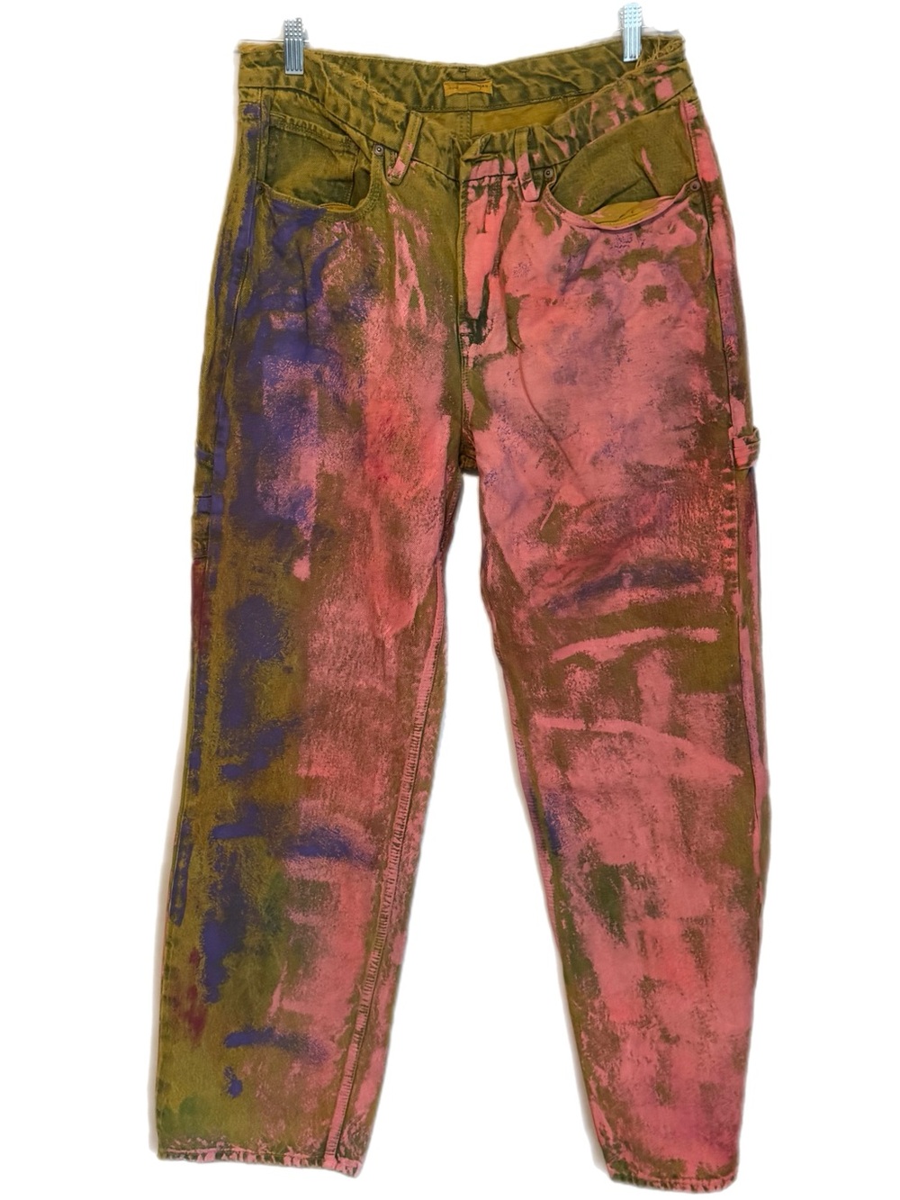 Good American ‘90’s Blue 938 Carpenter Jeans Painted Pink Size 14/32 Festival
